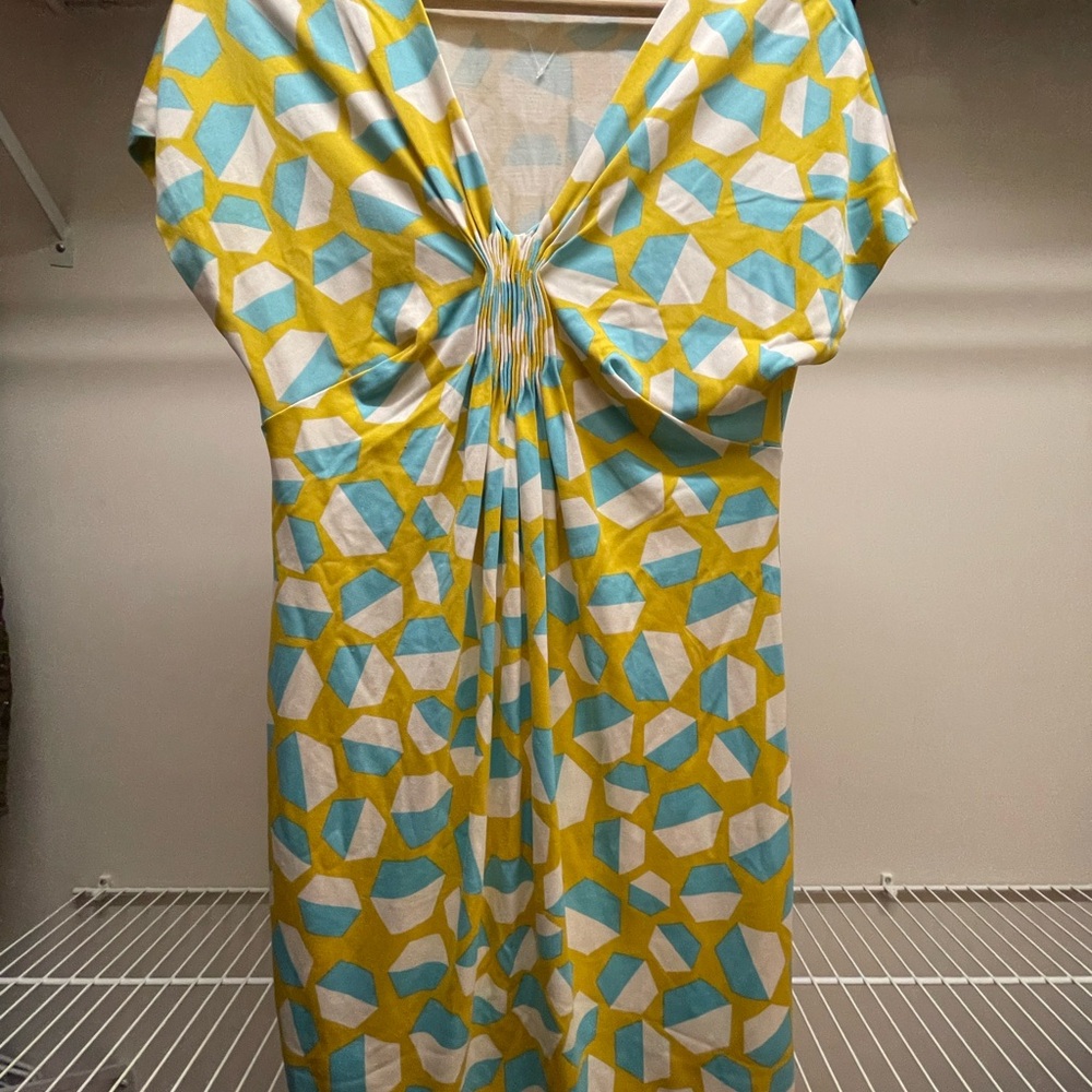 Diane von Furstenberg Geometric Patterned Dress in Yellow, Blue, and White